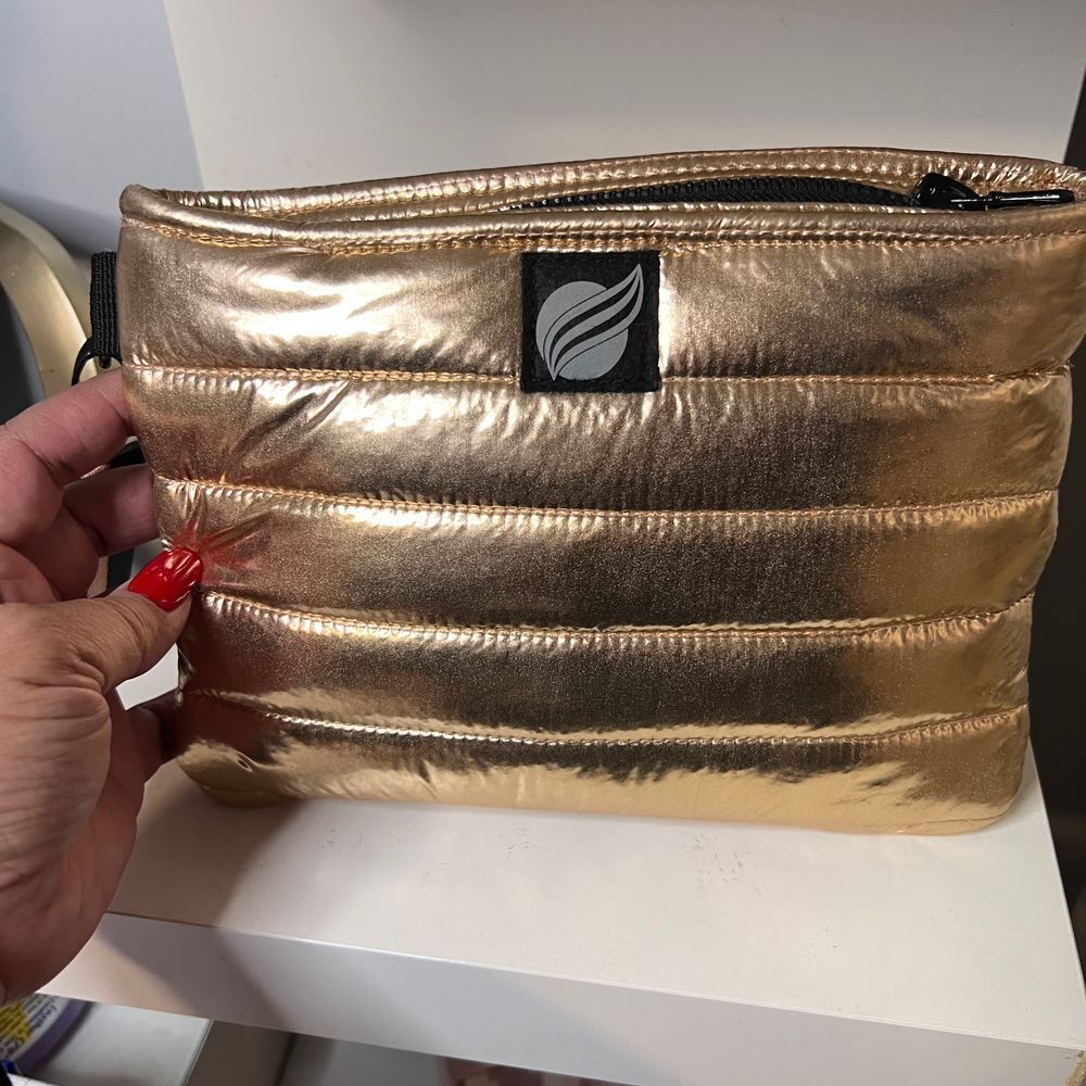 Think Royln Rose Gold Metallic Quilted Wristlet